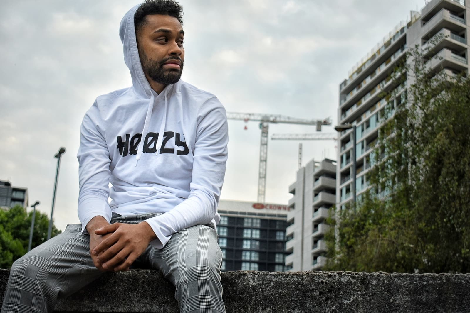 White hooded Hoozy Tee Medium. Hooded male